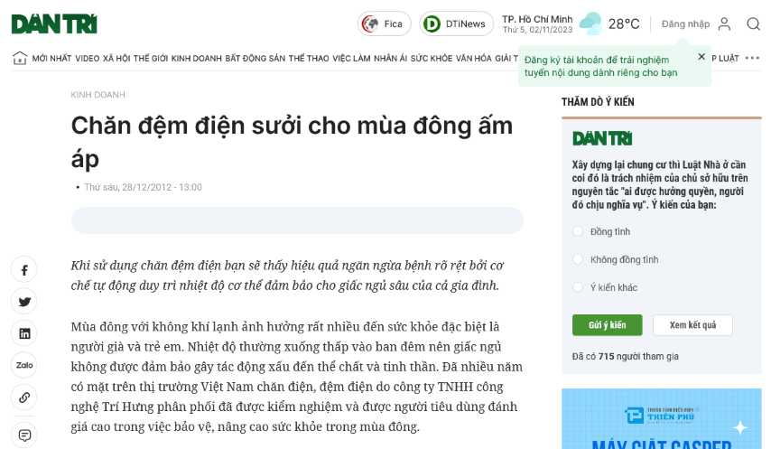 Dantri.com: Chăn điện sưởi ấm cho mùa đông
