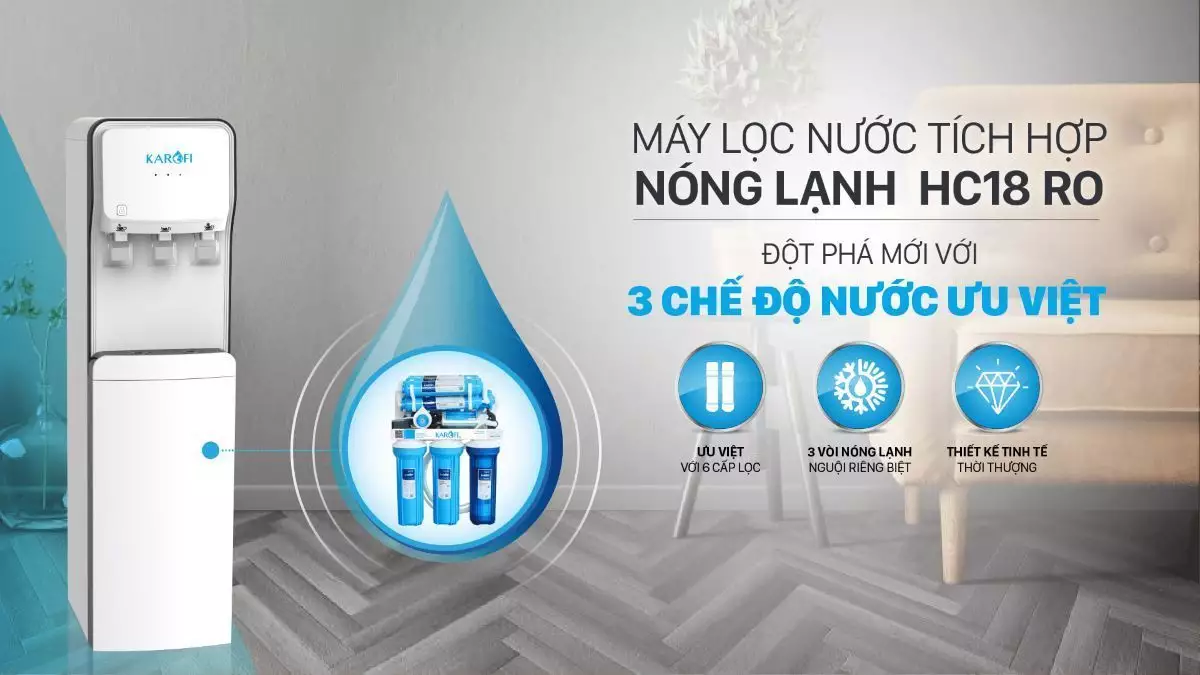 Máy lọc nước nóng lạnh Karofi HC18RO, có 3 vòi (vòi nước thường, nóng, lạnh)