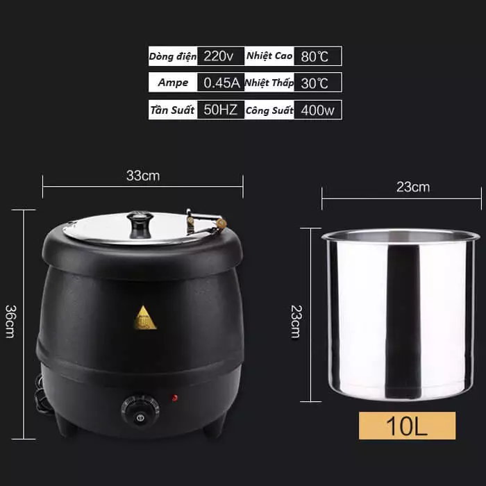 Nồi ủ trân châu, hâm soup lòng nồi inox dung tích 10 lít, chất liệu vỏ gang bền và giữ nhiệt lâu