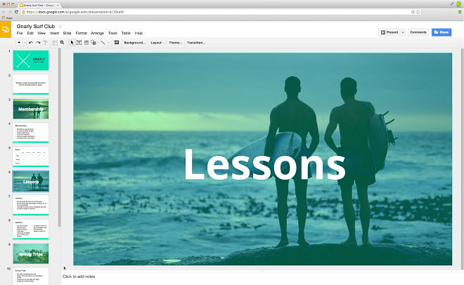 Biên tập file thuyết trình trực tuyến Slides với Google