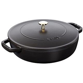 Nồi gang Staub Braiser Chistera Lid 28cm - Màu đen, sản xuất tại Pháp, dùng để ninh hầm thực phẩm