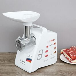 Máy xay thịt Bosch MFW3520W nhập khẩu Đức, công suất động cơ 1500w (tiêu thu điện năng 500w), mỗi phút xay 1,8 kg thịt, bảo hành 2 năm