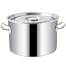 Nồi inox 201 thấp dung tích 22 lít, đáy 3 lớp, kích thước 35x23 cm, nắp inox, quai chống bỏng, bảo hành 5 năm