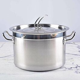 Nồi inox 304 thấp dung tích 32 lít, kích thước 40x26 cm, đáy liền 5 lớp, phục vụ nhu cầu kinh doanh, bảo hành 5 năm